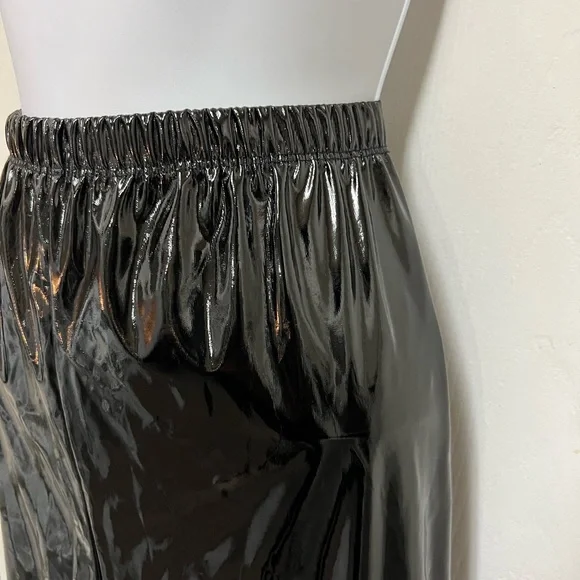 NWT Boohoo HIGH WAIST EXTRA LONG VINYL PVC SPLIT HEM PANTS - Picture 6 of 8